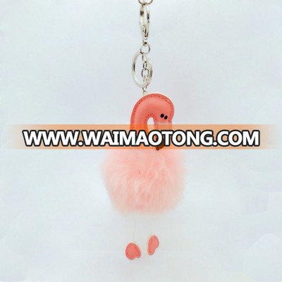 top quality flamingo birds fake rabbit fur ball keychain faux fur pom pom